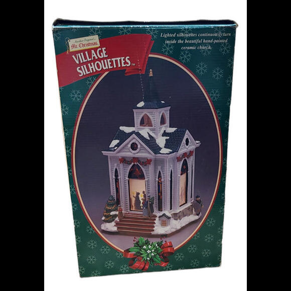 Mr. Christmas Lighted Revolving Village Silhouettes Ceramic Small Church 1998 - Picture 6 of 9